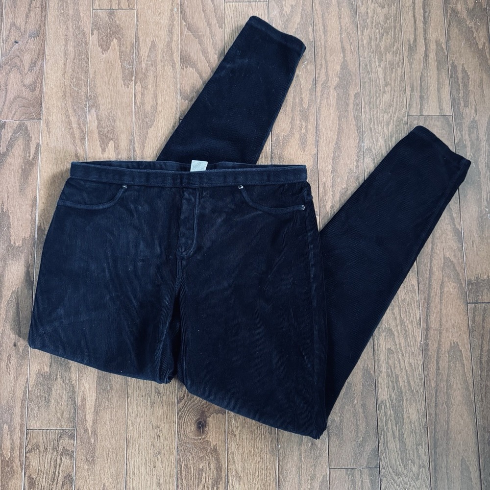 June & Daisy Black Corduroy Skinny Pants Womens L Stretch Jegging Pull On‎
